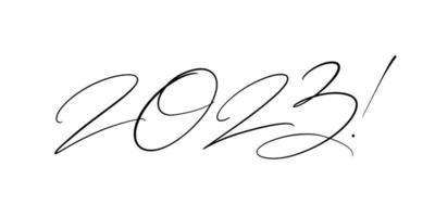 2023 modern tunn text. ny år minimalistisk elegant hälsning kort. hand dragen svart inskrift. vektor