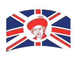 drottning Elizabeth ansikte porträtt röd med brittiskt förenad rike flagga emblem nationell Europa vektor illustration abstrakt design element