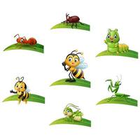 tecknad serie insekt på blad samlingar uppsättning vektor
