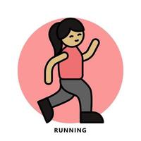 Frau Übungstraining Fitness-Symbol. Mädchen laufen und Marathon-Logo-Vektor-Illustration vektor