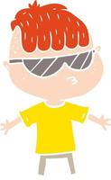 platt Färg stil tecknad serie pojke bär solglasögon vektor