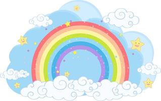 pastellregenbogen mit wolken isoliert vektor