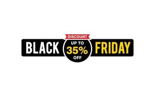 35 Prozent Rabatt Black Friday Angebot, Räumung, Werbebanner-Layout mit Aufkleberstil. vektor