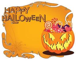 Halloween-Hintergrund mit Jack-o-Laterne-Kürbis und Süßigkeiten vektor