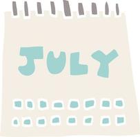 tecknad doodle kalender som visar juli månad vektor