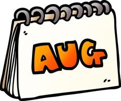 tecknad serie klotter kalender som visar månad av augusti vektor