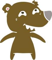 platt färg stil tecknad björn visar tänder vektor