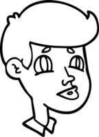linje teckning tecknad serie av en pojke ansikte vektor