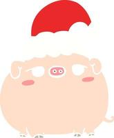 platt Färg stil tecknad serie gris bär jul hatt vektor