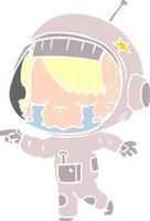 Weinendes Astronautenmädchen der flachen Farbartkarikatur vektor