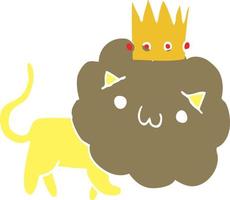 Cartoon-Löwe im flachen Farbstil mit Krone vektor