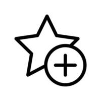 Lägg till till favoriter ikon med stjärna och plus i svart översikt stil vektor