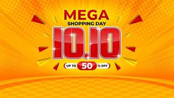 10.10 Shopping Day 2022 Mega Shopping Day Banner Hintergrund für Business Retail Promotion Vektor für Banner, Poster, Social Media Feed