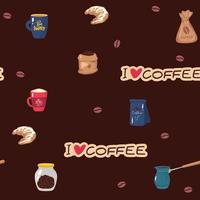 vektor uppsättning samling design sömlös mönster med hand dragen söt ljuv kaffe koppar och desserter