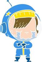 platt Färg stil tecknad serie gråt astronaut flicka vektor