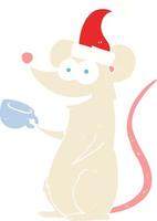 platt färgillustration av en tecknad mus som bär julhatt vektor