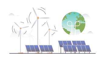 nachhaltigkeit und esg, grün, energie, nachhaltige industrie mit windmühlen und solarenergiepaneelen, flache vektorillustration des umwelt-, sozial-, unternehmensführungskonzepts.
