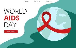 värld AIDS dag mall med de jord och röd band, de global symbol för solidaritet med hiv-positiv och levande med AIDS människor. landning sida horisontell mall, affisch för webb vektor