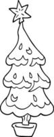 strichzeichnung cartoon schneebedeckter weihnachtsbaum vektor