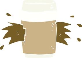 platt Färg illustration av en tecknad serie exploderande kaffe kopp vektor