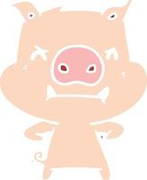 wütendes Cartoon-Schwein im flachen Farbstil vektor