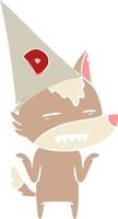 Cartoon-Wolf im flachen Farbstil mit Duce-Hut vektor
