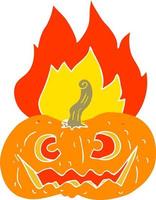 flache farbillustration eines flammenden halloween-kürbises der karikatur vektor