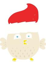 platt Färg illustration av en tecknad serie Uggla bär jul hatt vektor