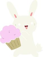 söt platt Färg stil tecknad serie kanin med muffin vektor