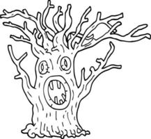 Strichzeichnung Cartoon gruseliger Baum vektor