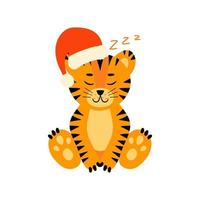 tiger sitzender weihnachtsmützensatz vektor