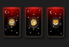 dogecoin jag Jag kryptovaluta tarot kort design vektor