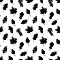schwarze Silhouetten verschiedener Blätter, die ein nahtloses Muster auf weißem Hintergrund bilden vektor