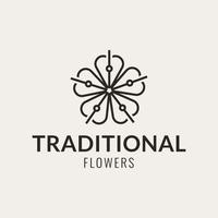 traditionelles blumenlogodesign mit minimalistischer vektorillustration vektor