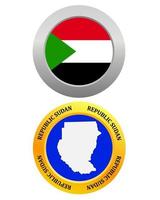 knapp som en symbol sudan flagga och Karta på en vit bakgrund vektor
