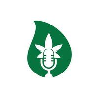 Cannabis-Podcast-Tropfenform-Konzept-Vektor-Logo-Design. Podcast-Logo mit Cannabisblatt-Vektorvorlage. vektor