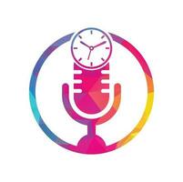 Podcast-Zeit-Vektor-Logo-Design-Vorlage. Mikrofon-Uhr-Vektor-Logo-Design-Ikone. vektor