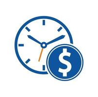 tid dollar logotyp design mall ikon. tid är pengar begrepp, klocka och mynt. vektor