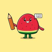 Wassermelone niedlicher Cartoon cleverer Student mit Bleistift vektor