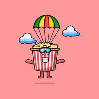 Cartoon-Popcorn springt mit dem Fallschirm vektor