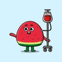 söt tecknad serie vattenmelon har blod transfusion vektor