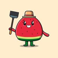 söt tecknad serie jordbruks arbetstagare vattenmelon vektor
