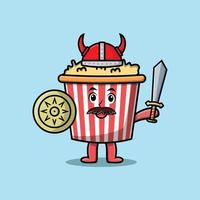 niedlicher Cartoon-Popcorn-Wikinger-Pirat mit Schwert vektor