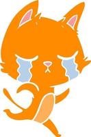 weinende Cartoon-Katze im flachen Farbstil vektor