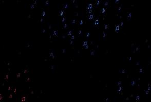 dunkelblauer, roter Vektorhintergrund mit Musiksymbolen. vektor