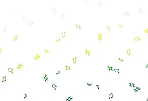 hellgrünes, gelbes Vektormuster mit Musikelementen. vektor