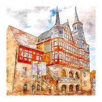 rathaus duderstadt deutschland aquarell skizze handgezeichnete illustration vektor