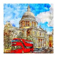 st. pauls katedral london akvarell skiss handritad illustration vektor