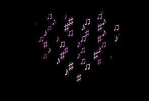 dunkelrosa Vektorhintergrund mit Musiksymbolen. vektor
