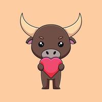 süßer stier, der liebe herd cartoon gekritzel kunst hand gezeichnetes konzept vektor kawaii symbol illustration